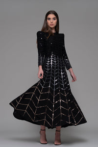 Fully beaded tricolor A line dress - HerTrove