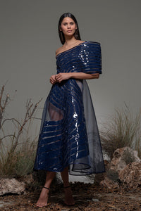 One shoulder stripe motif A line dress - HerTrove