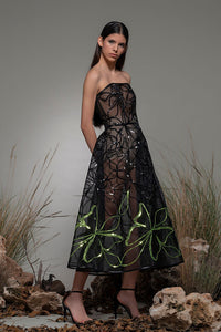 Strapless semi transparent floral dress - HerTrove