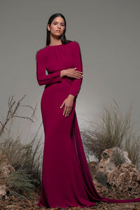 Long sleeves back train dress - HerTrove