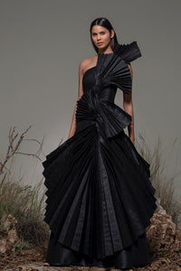 One shoulder pleated dress - HerTrove