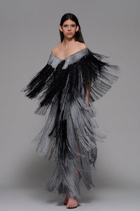 Layered fringes off shoulder dress - HerTrove