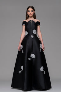 Zippered bodice princess cut off shoulder gown - HerTrove