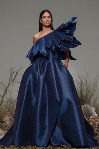Ruffled neckline one shoulder ball gown - HerTrove