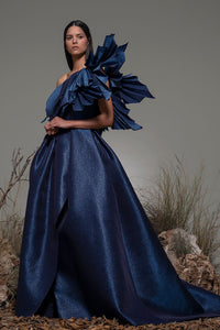 Ruffled neckline one shoulder ball gown - HerTrove