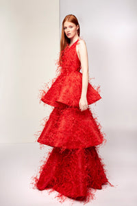 Sleeveless feathered tiered dress - HerTrove