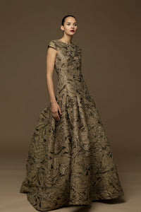 Closed neckline brocade dress - HerTrove