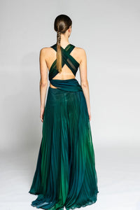 Her Trove - Asymmetrical bodice pleated chiffon dress