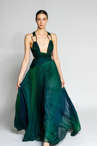 Her Trove - Asymmetrical bodice pleated chiffon dress