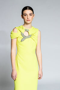 Her Trove - Embellished neckline crepe dress