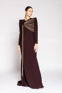 Her Trove - Beaded bodice crepe gown