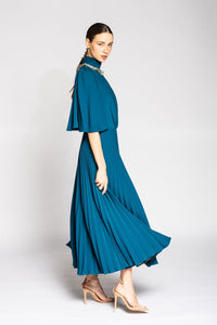 Her Trove - Embroidered neckline pleated dress