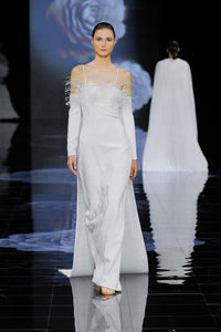 Her Trove - Feathered bodice off shoulder dress