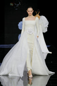 Her Trove - Long sleeves crepe gown with mikado overskirt