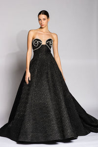 Her Trove - Sweep train strapless brocade gown