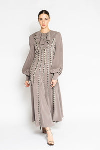Her Trove - Ruffled neckline beaded dress