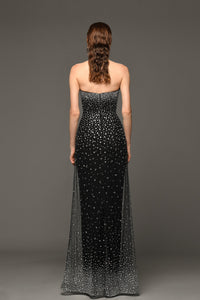 Fully crystals embroidered strapless gown - HerTrove