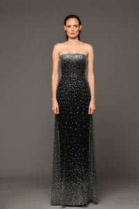 Fully crystals embroidered strapless gown - HerTrove