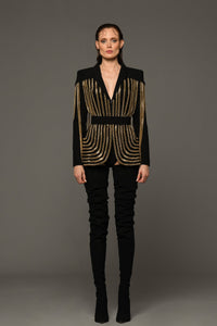 Crepe blazer featuring gold chains - HerTrove