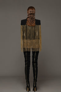 Crepe blazer featuring gold chains - HerTrove