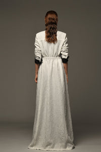 Wrinkled taffeta coat dress with black lapel - HerTrove