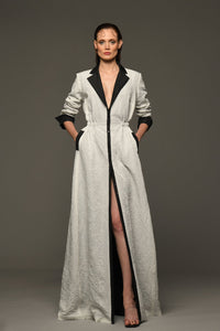 Wrinkled taffeta coat dress with black lapel - HerTrove