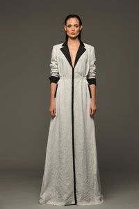 Wrinkled taffeta coat dress with black lapel - HerTrove