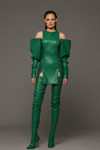 Leather mini dress with zippers - HerTrove