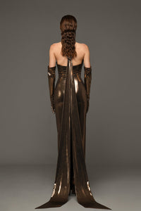 Lame dress with chain choker and gloves - HerTrove