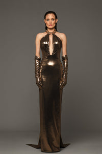 Lame dress with chain choker and gloves - HerTrove