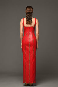 Long leather dress with zippers - HerTrove