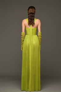 Draped dress in silk foiled tulle and gloves - HerTrove