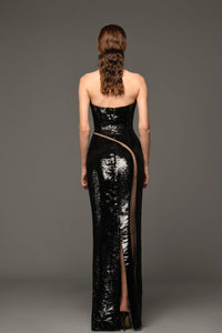 Pointed neckline structured sequined dress - HerTrove