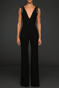 Crepe jumpsuit with embroidered shoulders and back - HerTrove