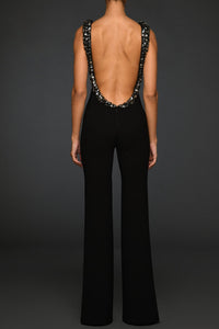 Crepe jumpsuit with embroidered shoulders and back - HerTrove
