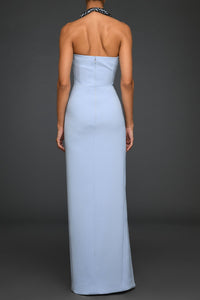 Crepe draped dress with embroidered strap - HerTrove