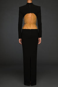 Black crepe dress with gold chains - HerTrove