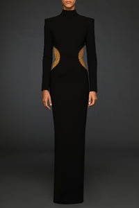 Black crepe dress with gold chains - HerTrove