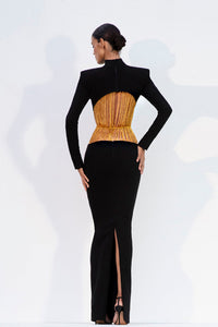 Black crepe dress with gold chains - HerTrove