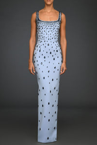 Baby blue rain drops embroidered dress - HerTrove