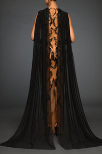 Fitted tulle dress with feather appliques and draped bustier - HerTrove