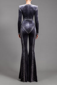 Her Trove-Crystal embroidered velvet jumpsuit