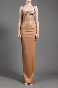 Her Trove-Metal detailed neckline leather dress