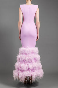 Her Trove-Crepe dress with layered feathers