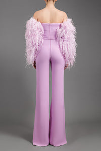 Her Trove-Feathered sleeves crepe jumpsuit
