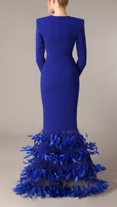 Long sleeves crepe dress with feathers Jean-Louis Sabaji