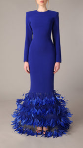 Long sleeves crepe dress with feathers Jean-Louis Sabaji