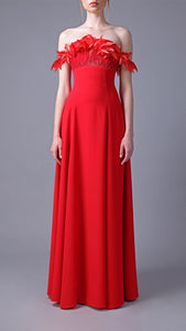 Feathered neckline A line dress Jean-Louis Sabaji