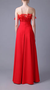 Feathered neckline A line dress Jean-Louis Sabaji