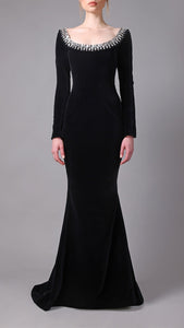 Crystals embroidered neckline crepe dress Jean-Louis Sabaji
